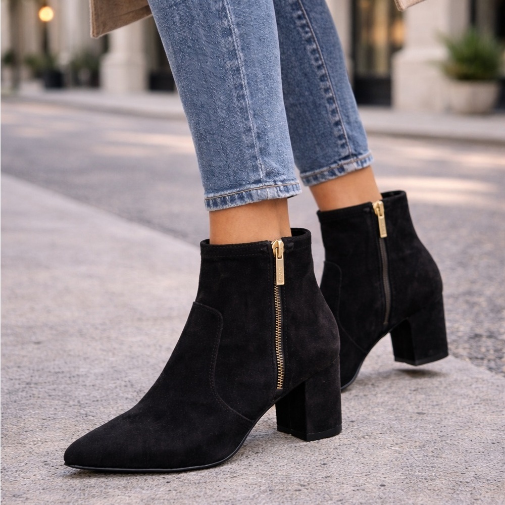 Unisa Black Ankle Boots with Gold Accent